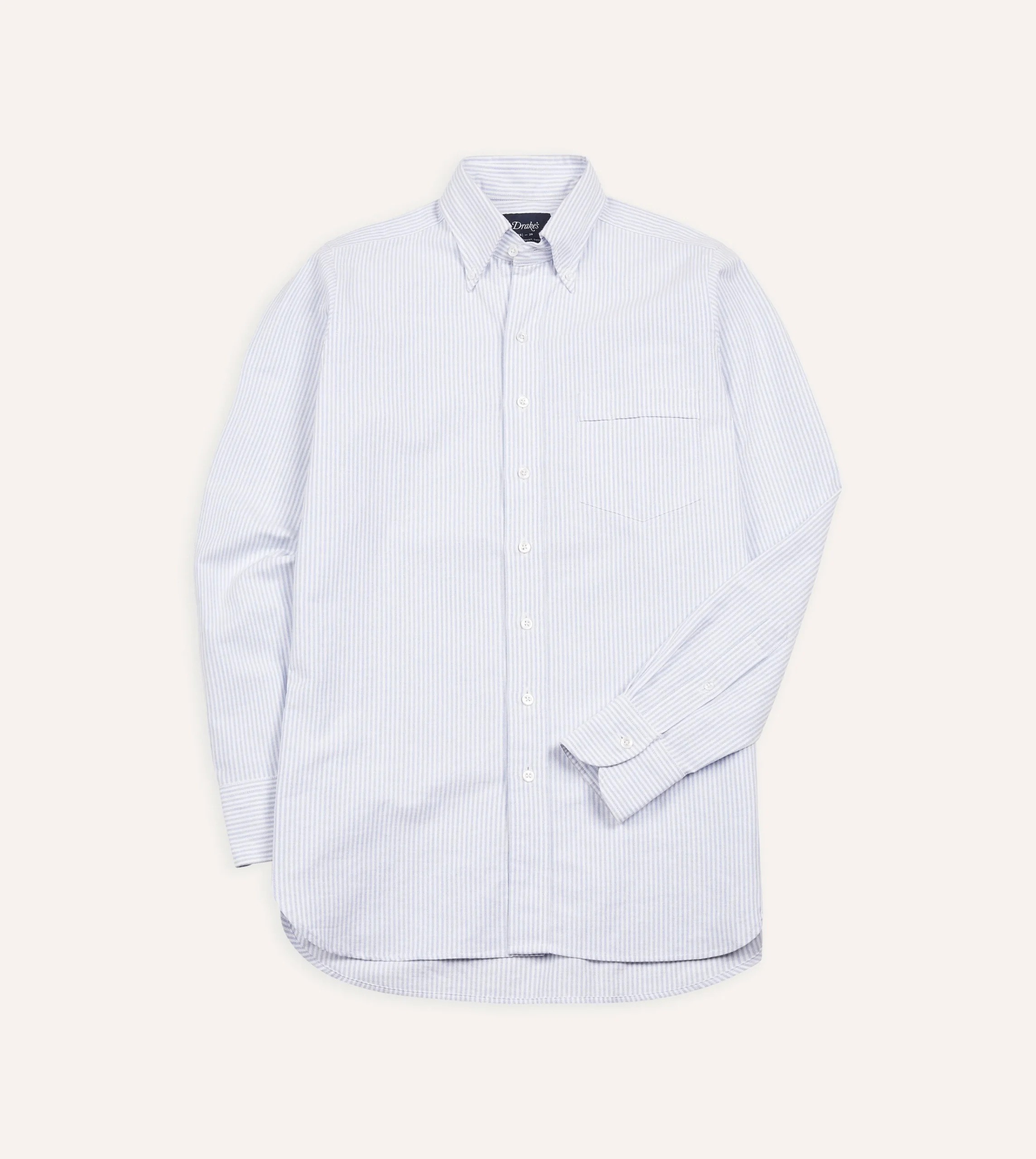 Drake’s Ticking Stripe Cotton Oxford Cloth Button-Down Shirt
