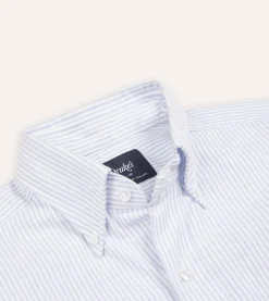 Drake’s Ticking Stripe Cotton Oxford Cloth Button-Down Shirt