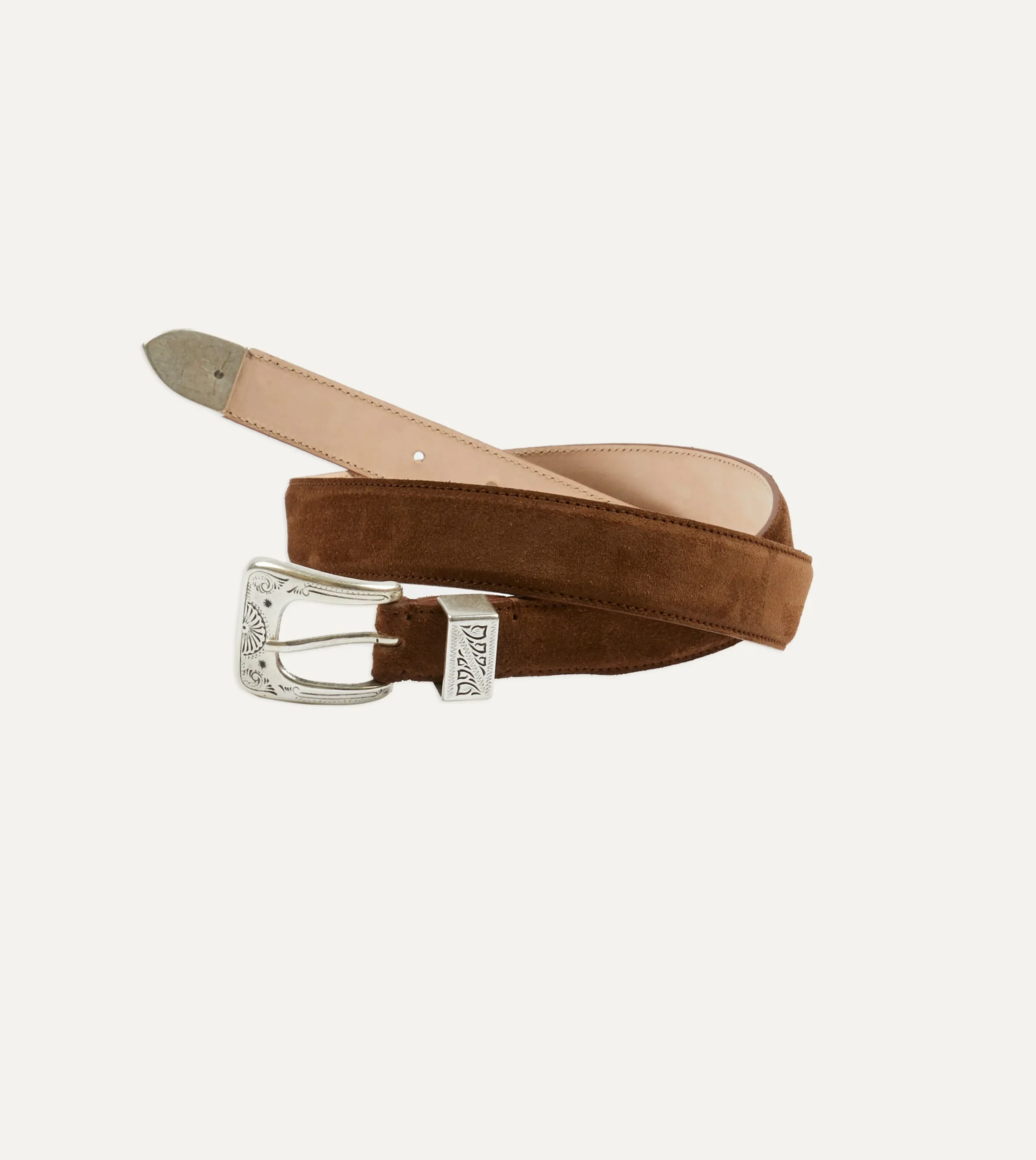 Drake’s Light Brown Suede Western Belt