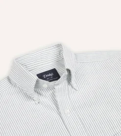 Drake’s Ticking Stripe Cotton Oxford Cloth Button-Down Shirt