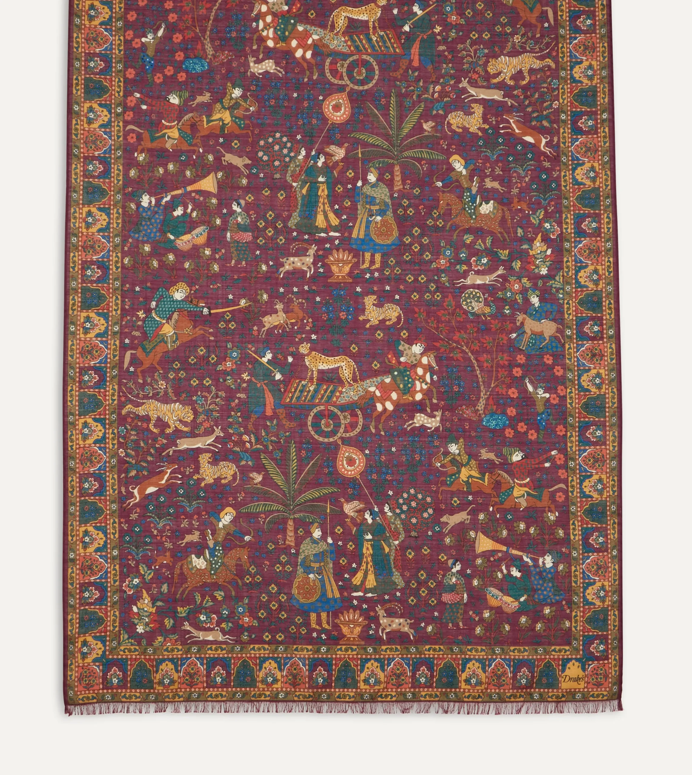 Drake’s Mughal Hunter Print Wool-Silk Scarf