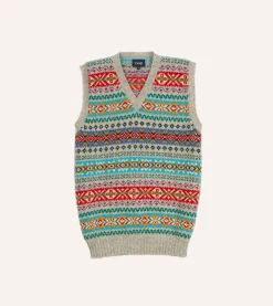 Drake’s Multicoloured Fair Isle Lambswool Sleeveless V-Neck Jumper