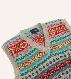 Drake’s Multicoloured Fair Isle Lambswool Sleeveless V-Neck Jumper