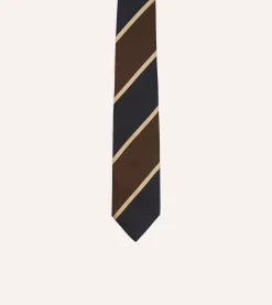 Drake’s Navy And Brown Broad Stripe Mogador Silk Tipped Tie