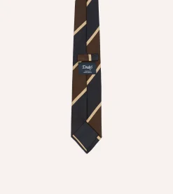 Drake’s Navy And Brown Broad Stripe Mogador Silk Tipped Tie