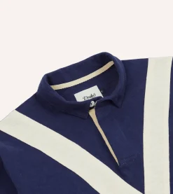 Drake’s Navy And Ecru Chevron Cotton Rugby Shirt