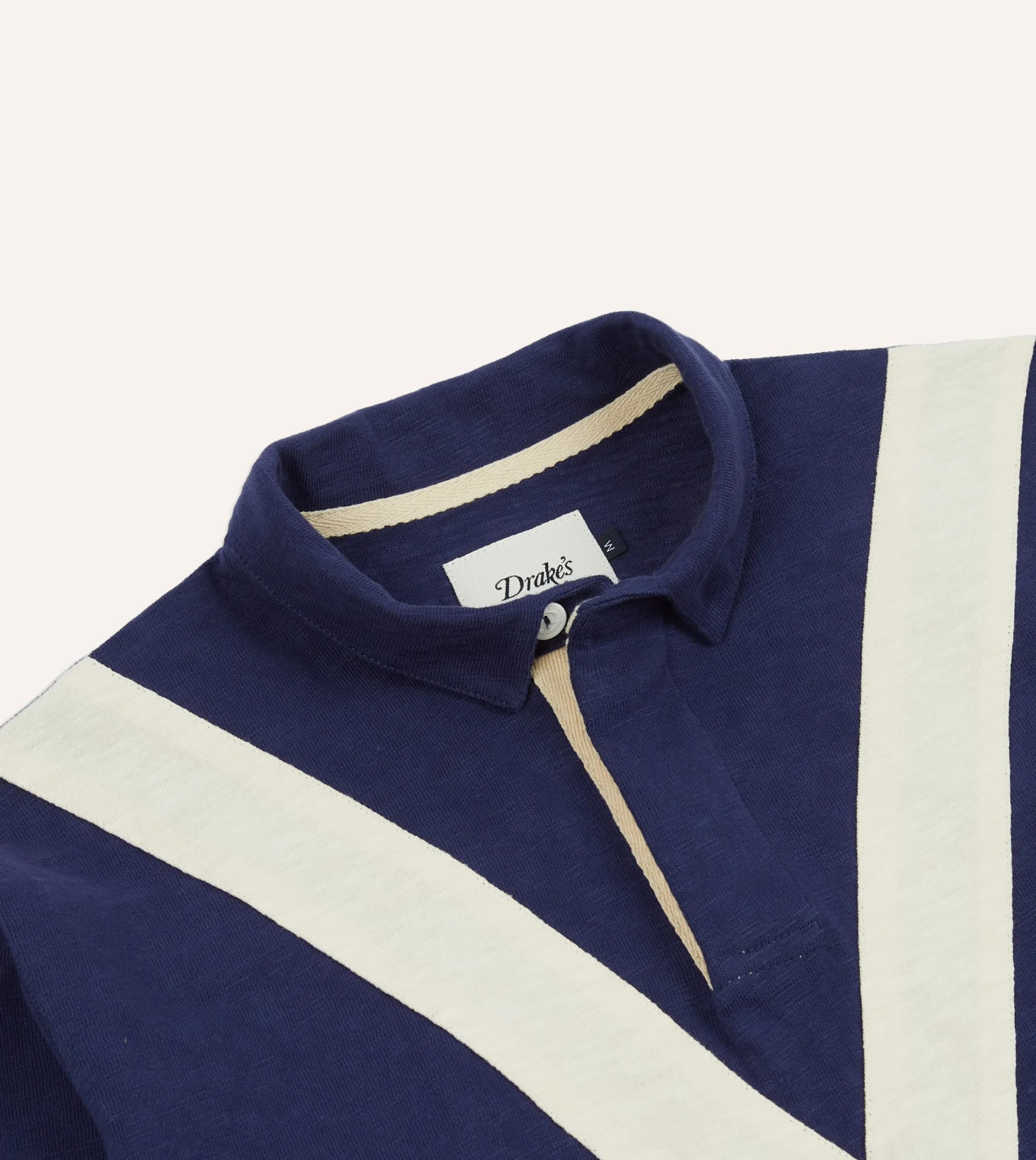 Drake’s Navy And Ecru Chevron Cotton Rugby Shirt