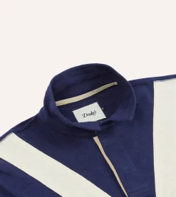 Drake’s Navy And Ecru Chevron Cotton Rugby Shirt