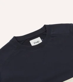 Drake’s Navy And Ecru Panel Stripe Heavy Cotton Crew Neck Hiking T-Shirt