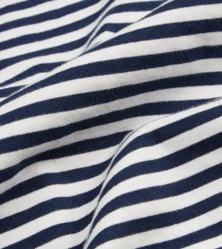 Drake’s Navy And Ecru Stripe Knitted Jersey Cotton Long-Sleeve Polo Shirt