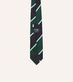 Drake’s Navy And Green Broad Stripe Mogador Silk Tipped Tie