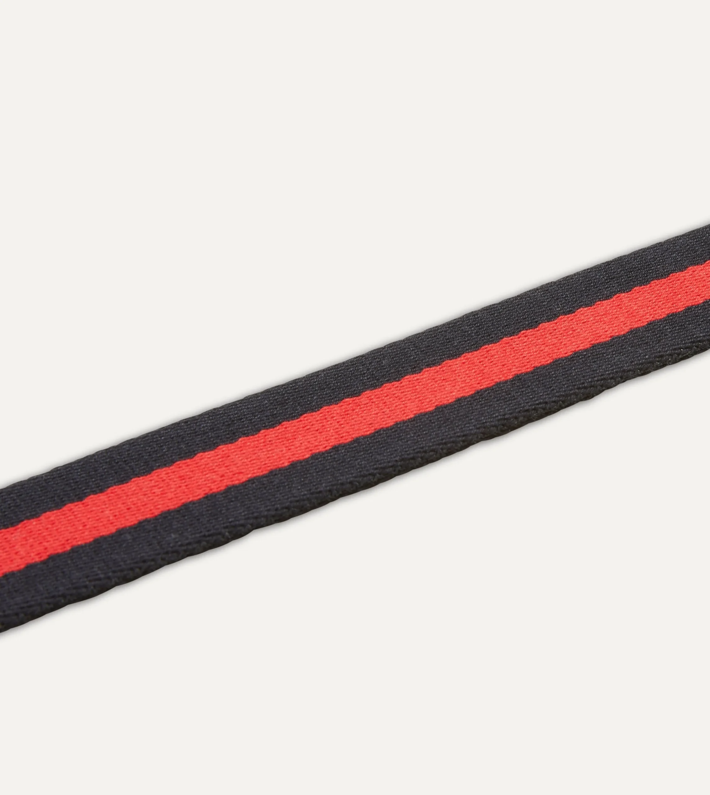 Drake’s Navy And Red Stripe Webbing And Leather Belt With Brass Buckle