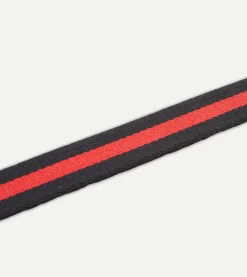Drake’s Navy And Red Stripe Webbing And Leather Belt With Brass Buckle