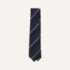 Drake’s Navy And White Multi Stripe Hand Rolled Silk Grenadine Tie
