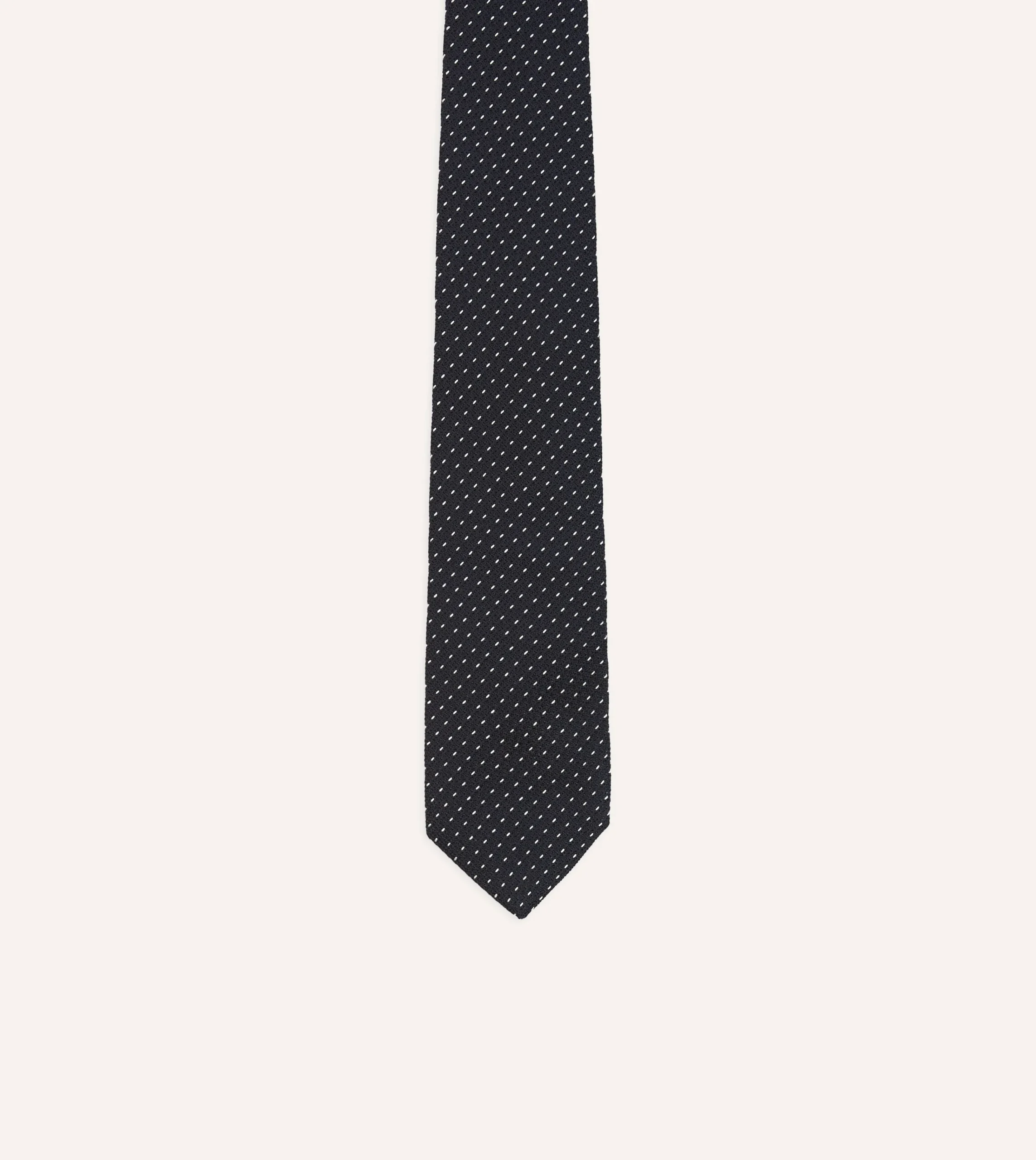 Drake’s Navy And White Stitch Fine Woven Grenadine Silk Tipped Tie