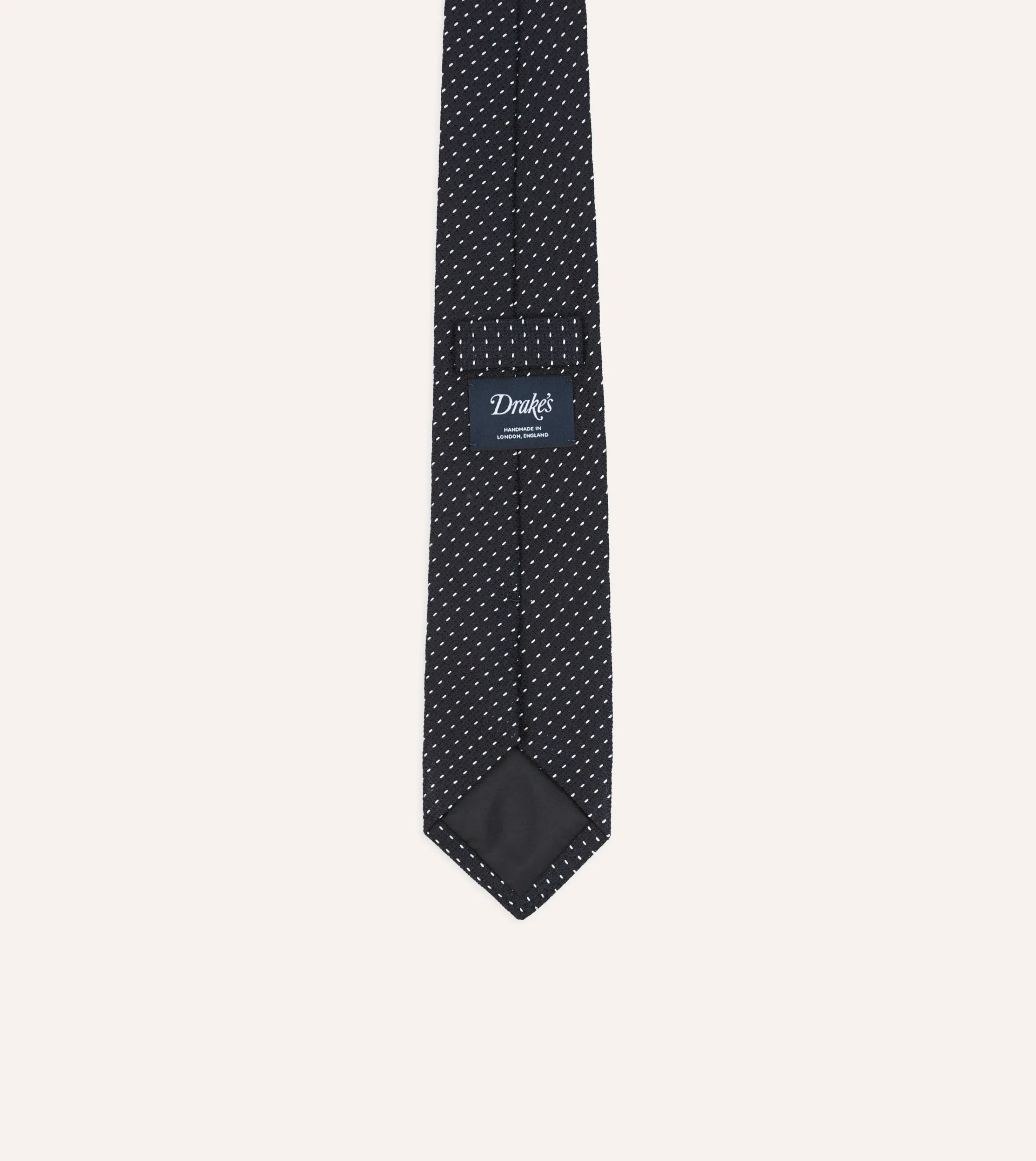 Drake’s Navy And White Stitch Fine Woven Grenadine Silk Tipped Tie