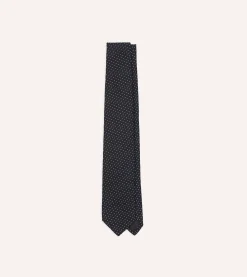 Drake’s Navy And White Stitch Fine Woven Grenadine Silk Tipped Tie