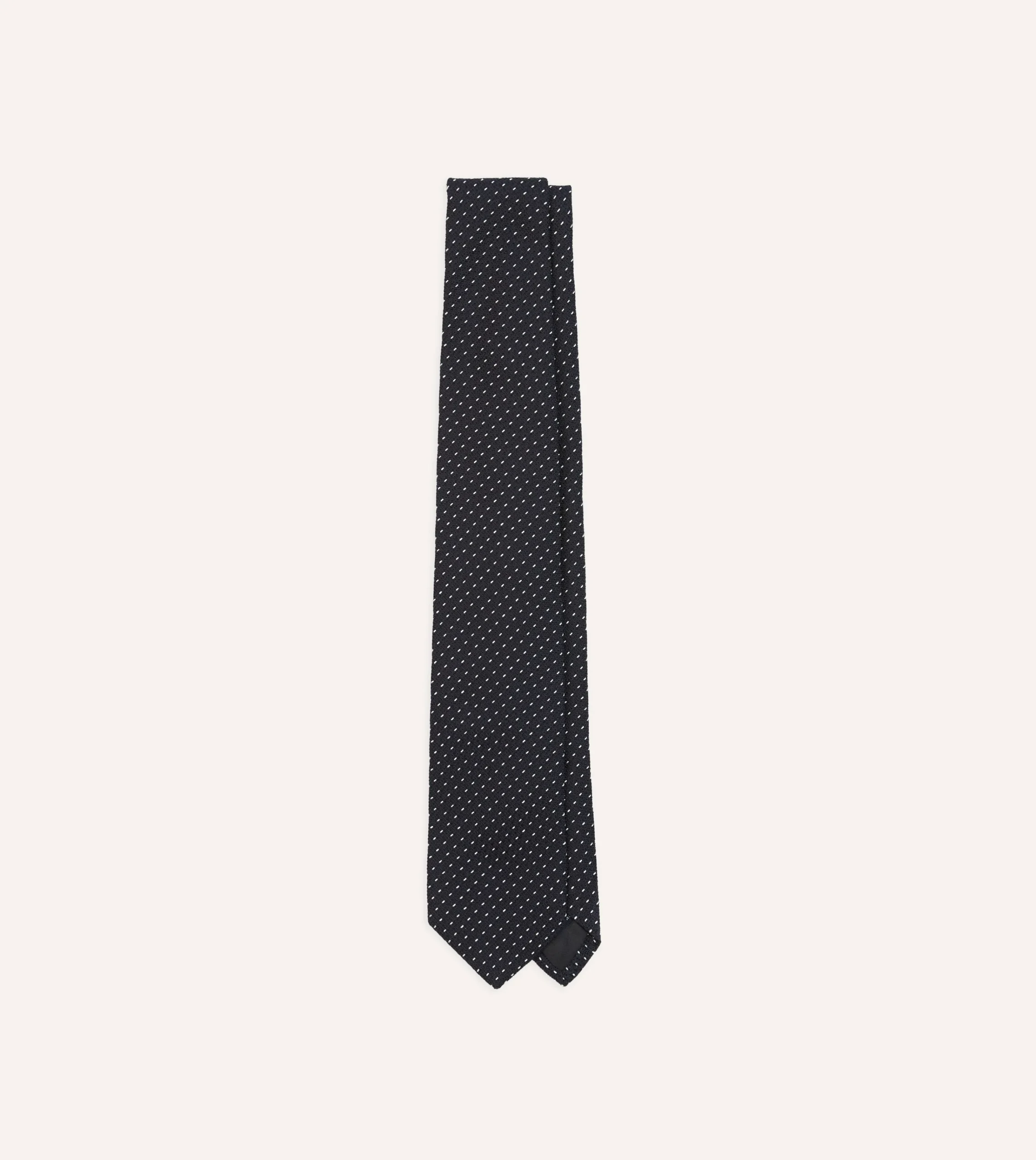 Drake’s Navy And White Stitch Fine Woven Grenadine Silk Tipped Tie
