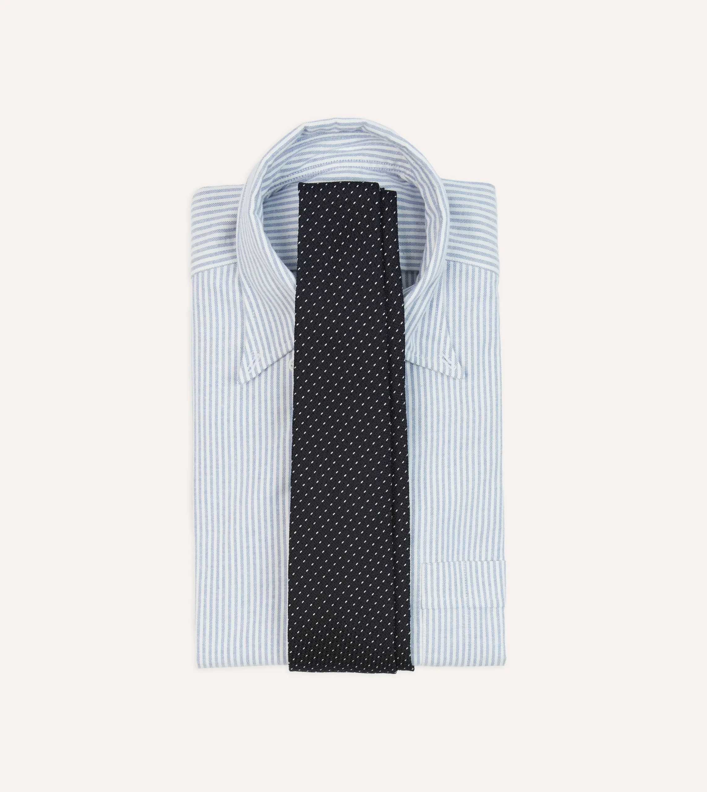 Drake’s Navy And White Stitch Fine Woven Grenadine Silk Tipped Tie