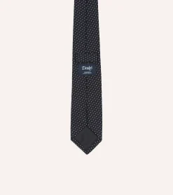 Drake’s Navy And White Stitch Fine Woven Grenadine Silk Tipped Tie