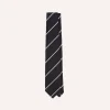 Drake’s Navy And White Stripe Hand Rolled Silk Grenadine Tie