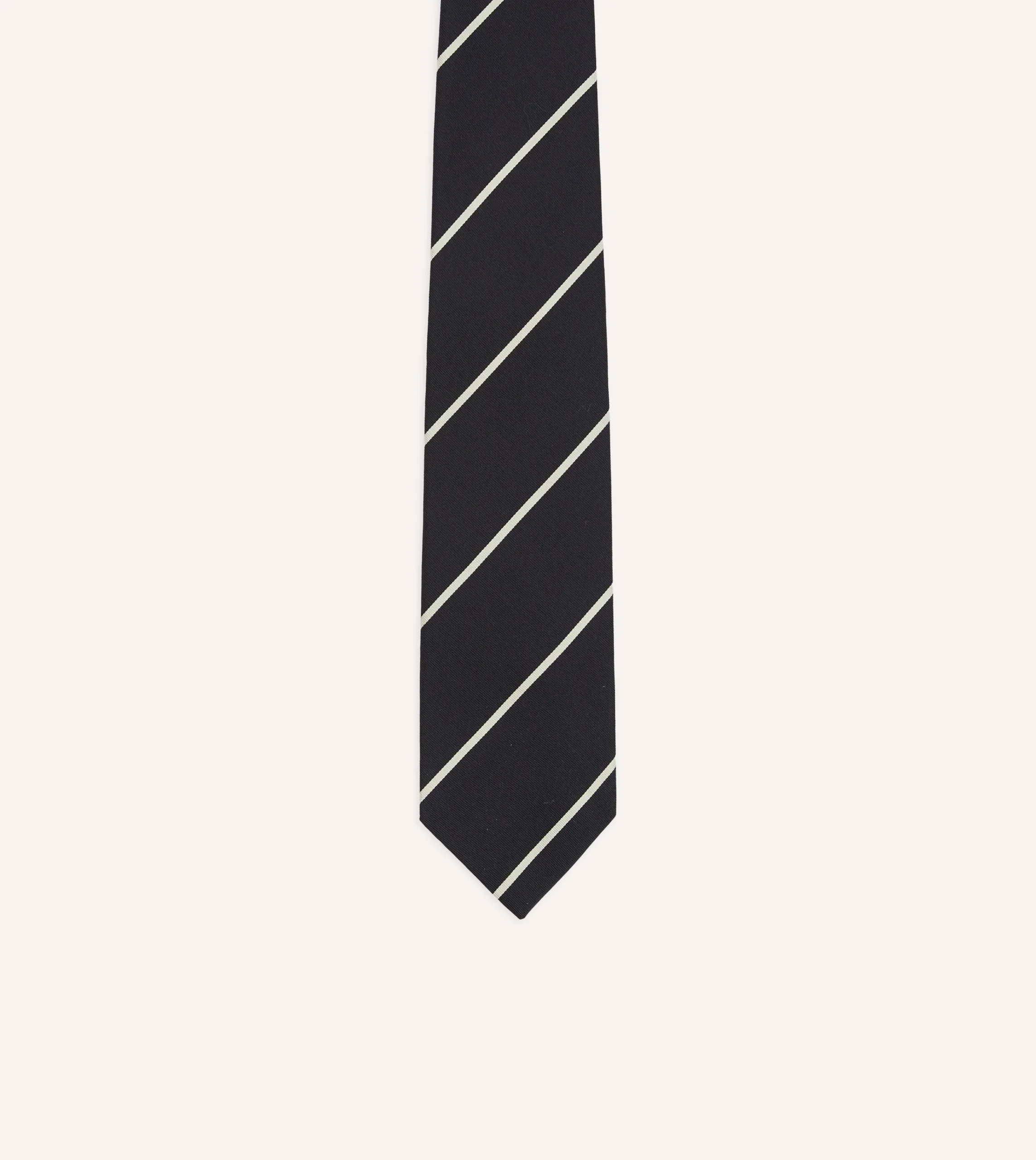 Drake’s Navy And White Stripe Hand Rolled Silk Grenadine Tie