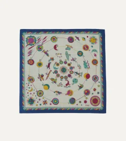 Drake’s Navy And White Zodiac Print Wool-Silk Bandana