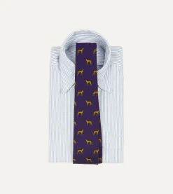 Drake’s Navy And Yellow Dog Print Silk Tie