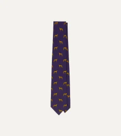Drake’s Navy And Yellow Dog Print Silk Tie