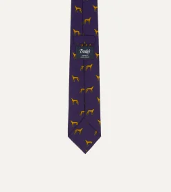 Drake’s Navy And Yellow Dog Print Silk Tie