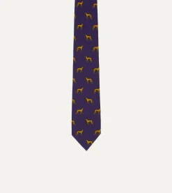Drake’s Navy And Yellow Dog Print Silk Tie