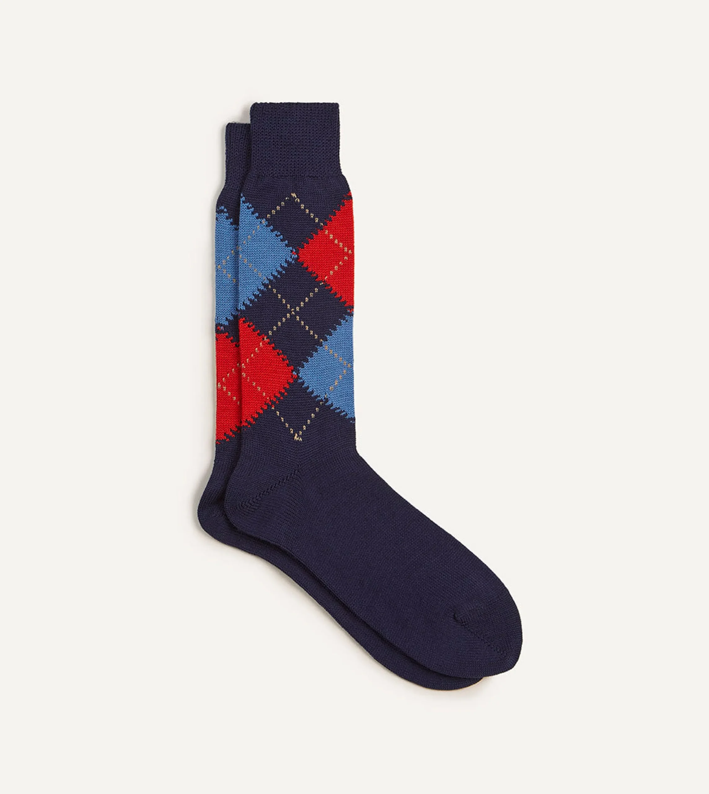 Drake’s Navy Argyle Wool Cotton Socks