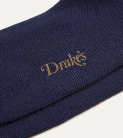 Drake’s Navy Argyle Wool Cotton Socks