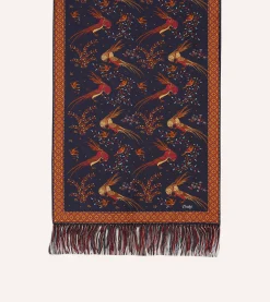 Drake’s Birds Of Paradise Print Tubular Silk Tasselled Scarf
