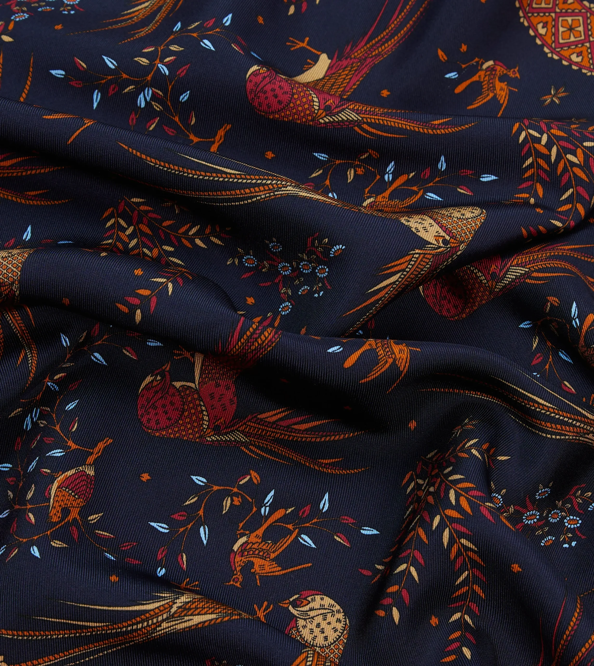 Drake’s Birds Of Paradise Print Tubular Silk Tasselled Scarf