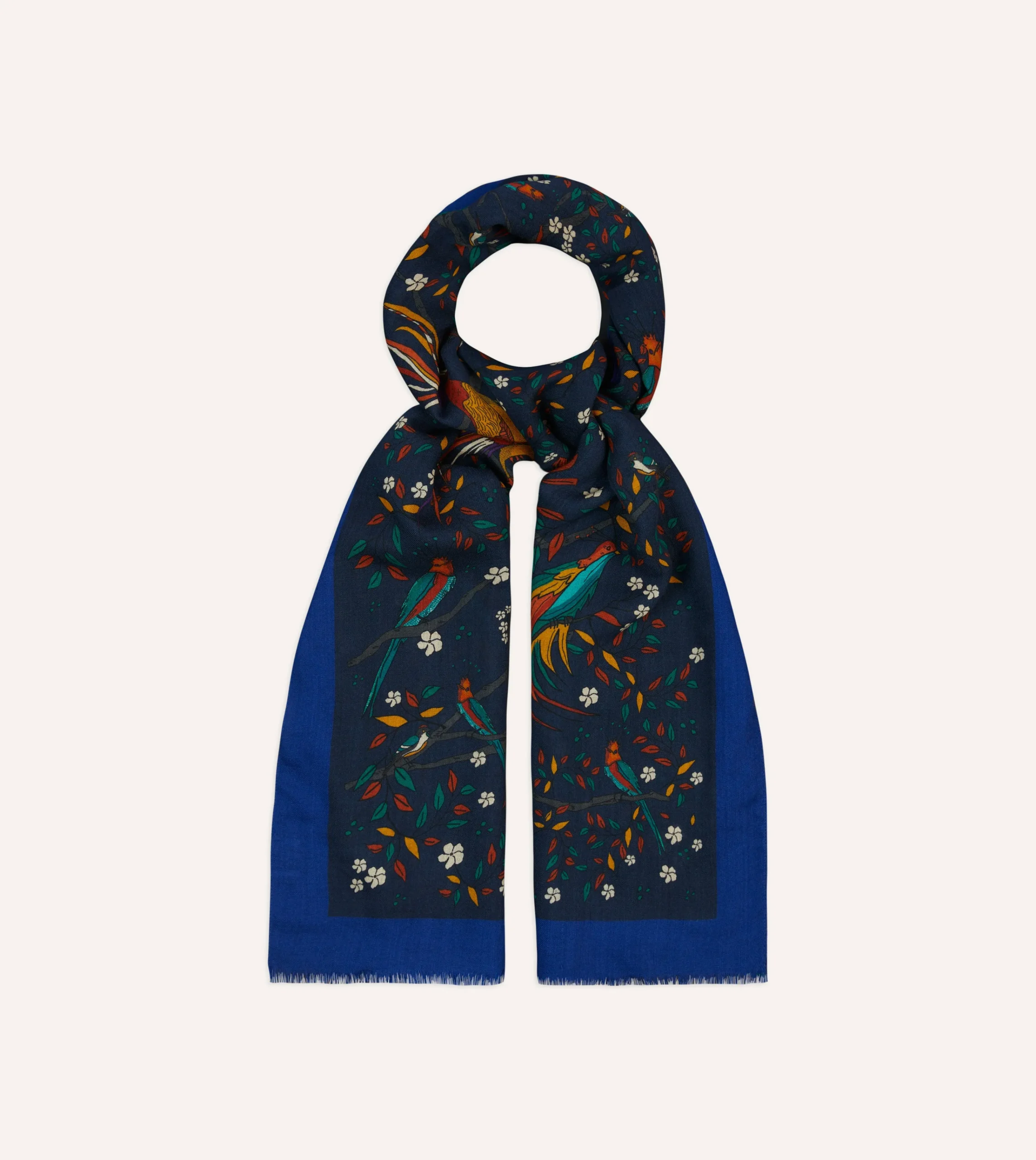 Drake’s Birds Of Paradise Print Wool Scarf