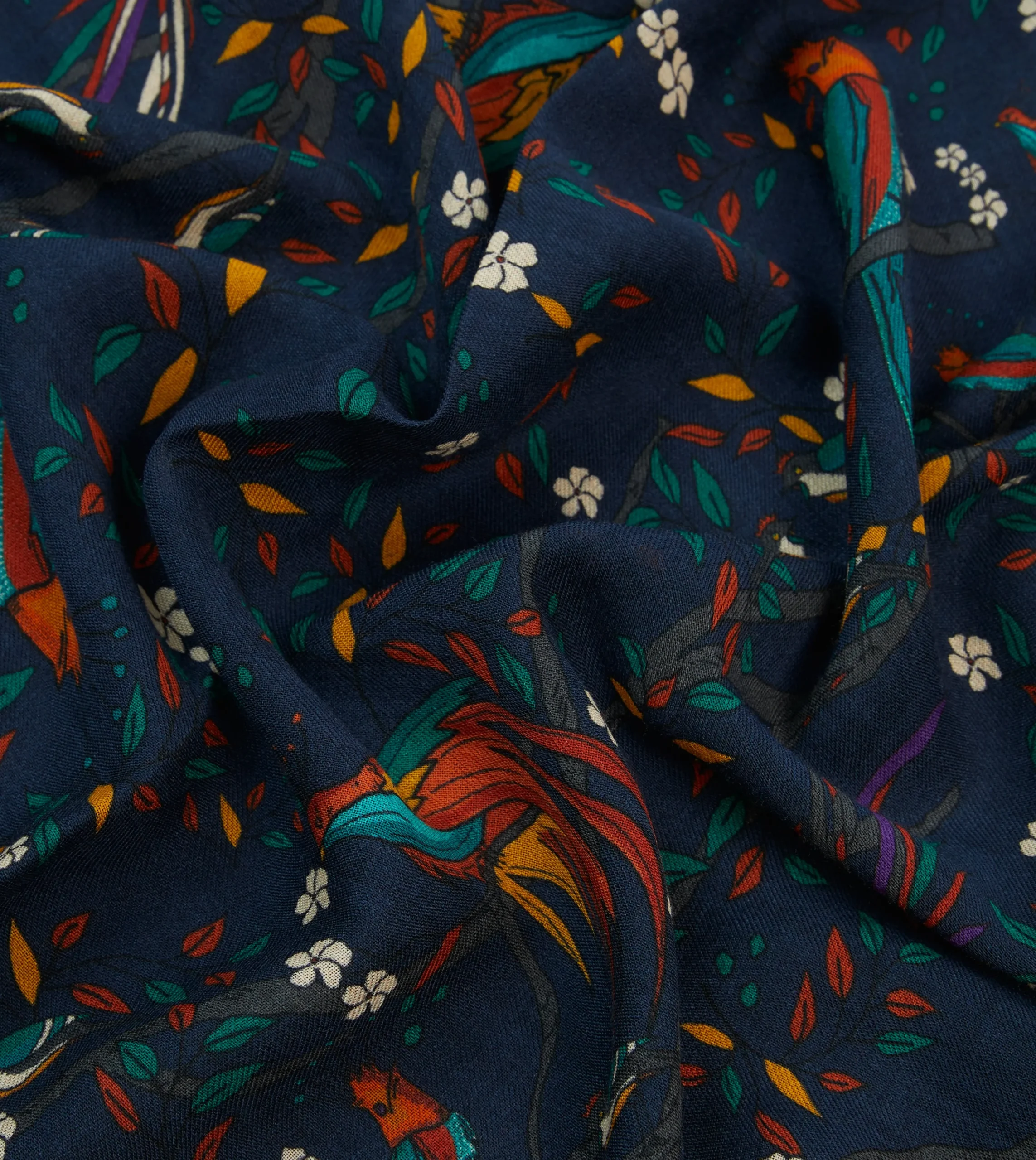 Drake’s Birds Of Paradise Print Wool Scarf