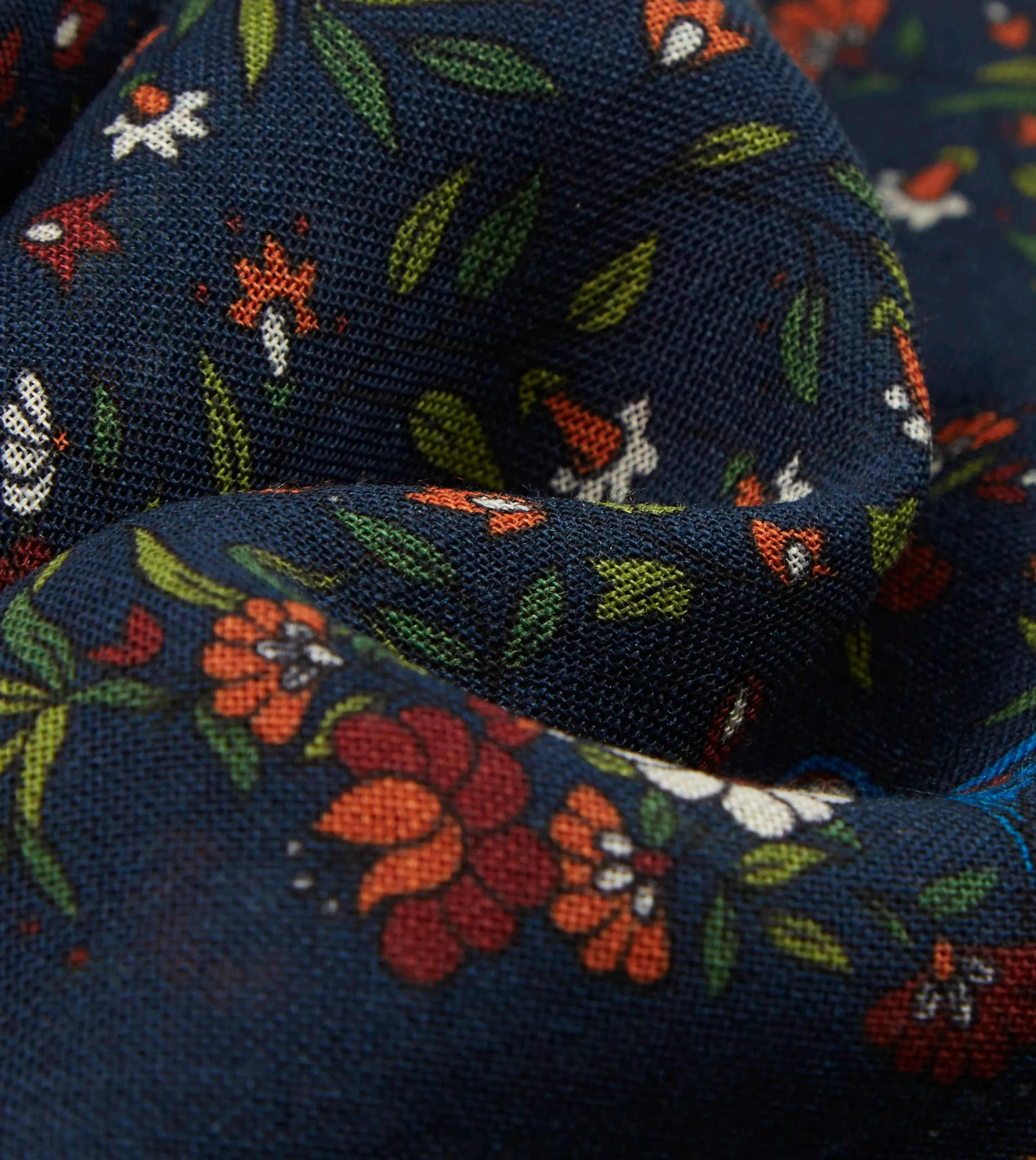 Drake’s Navy Birds Of Paradise Print Wool-Silk Square Scarf