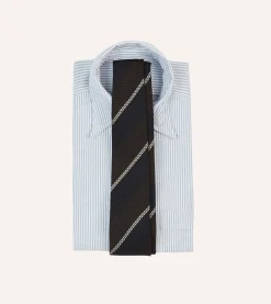 Drake’s Navy, Brown And White Multi Stripe Hand Rolled Silk Grenadine Tie