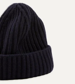 Drake’s Navy Cashmere Ribbed Knit Cap