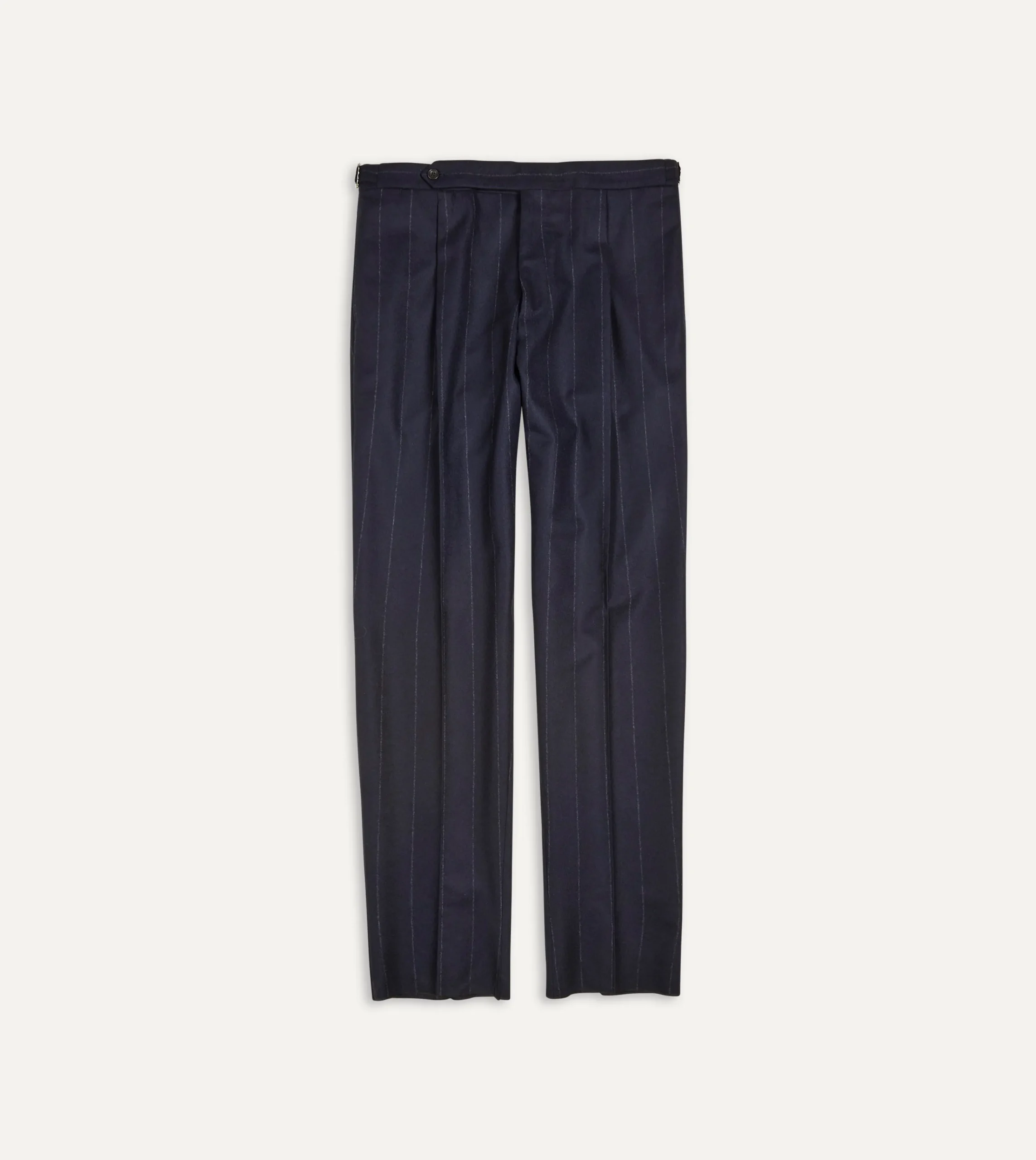 Drake’s Navy Chalkstripe Wool Flannel Single Pleat Trouser