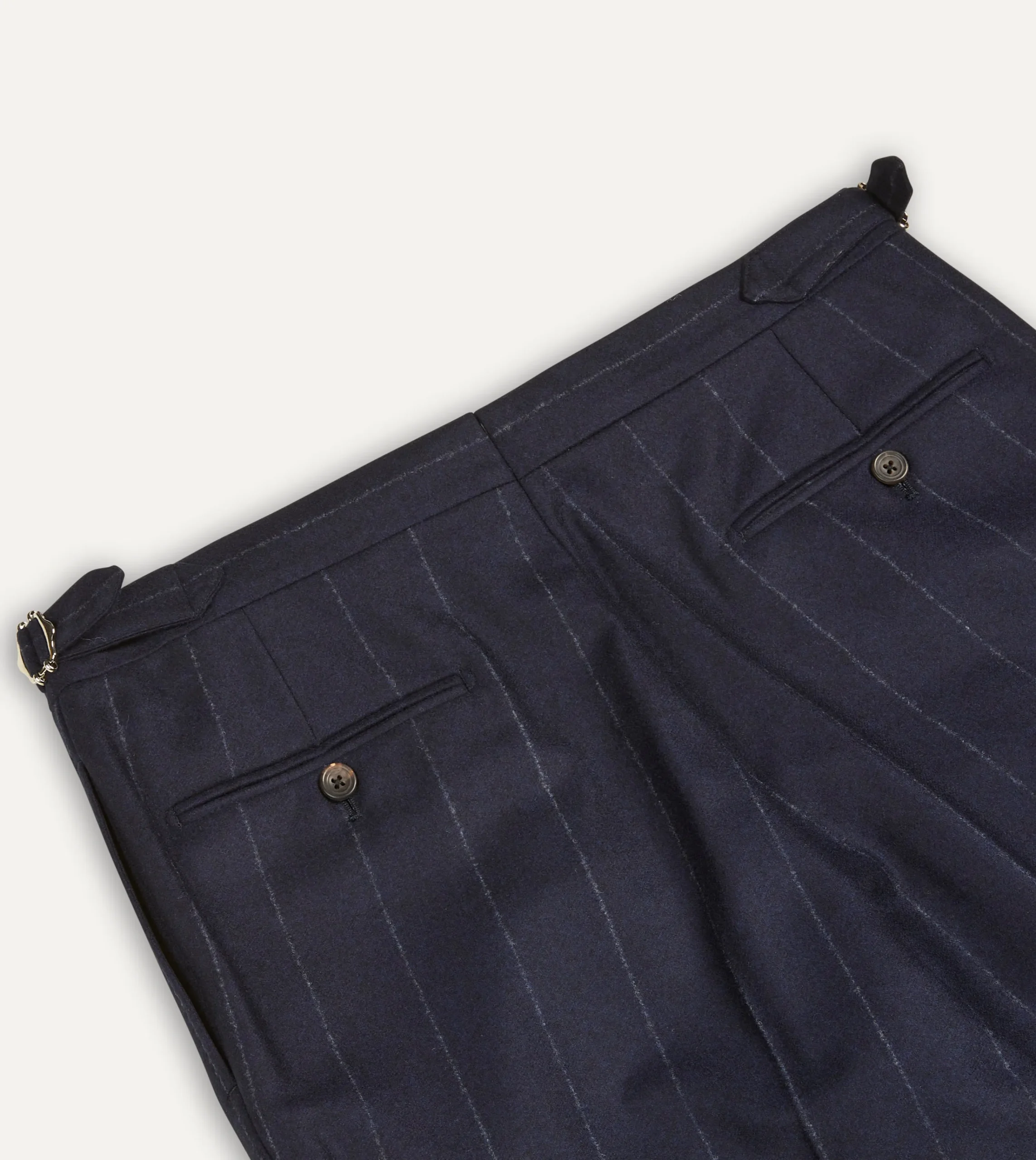 Drake’s Navy Chalkstripe Wool Flannel Single Pleat Trouser