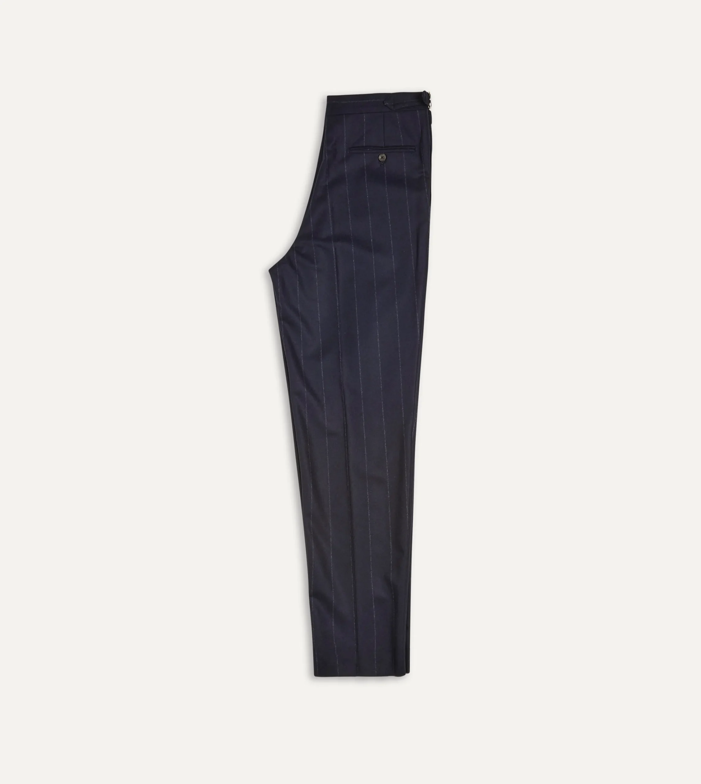 Drake’s Navy Chalkstripe Wool Flannel Single Pleat Trouser