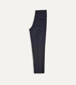 Drake’s Navy Chalkstripe Wool Flannel Single Pleat Trouser