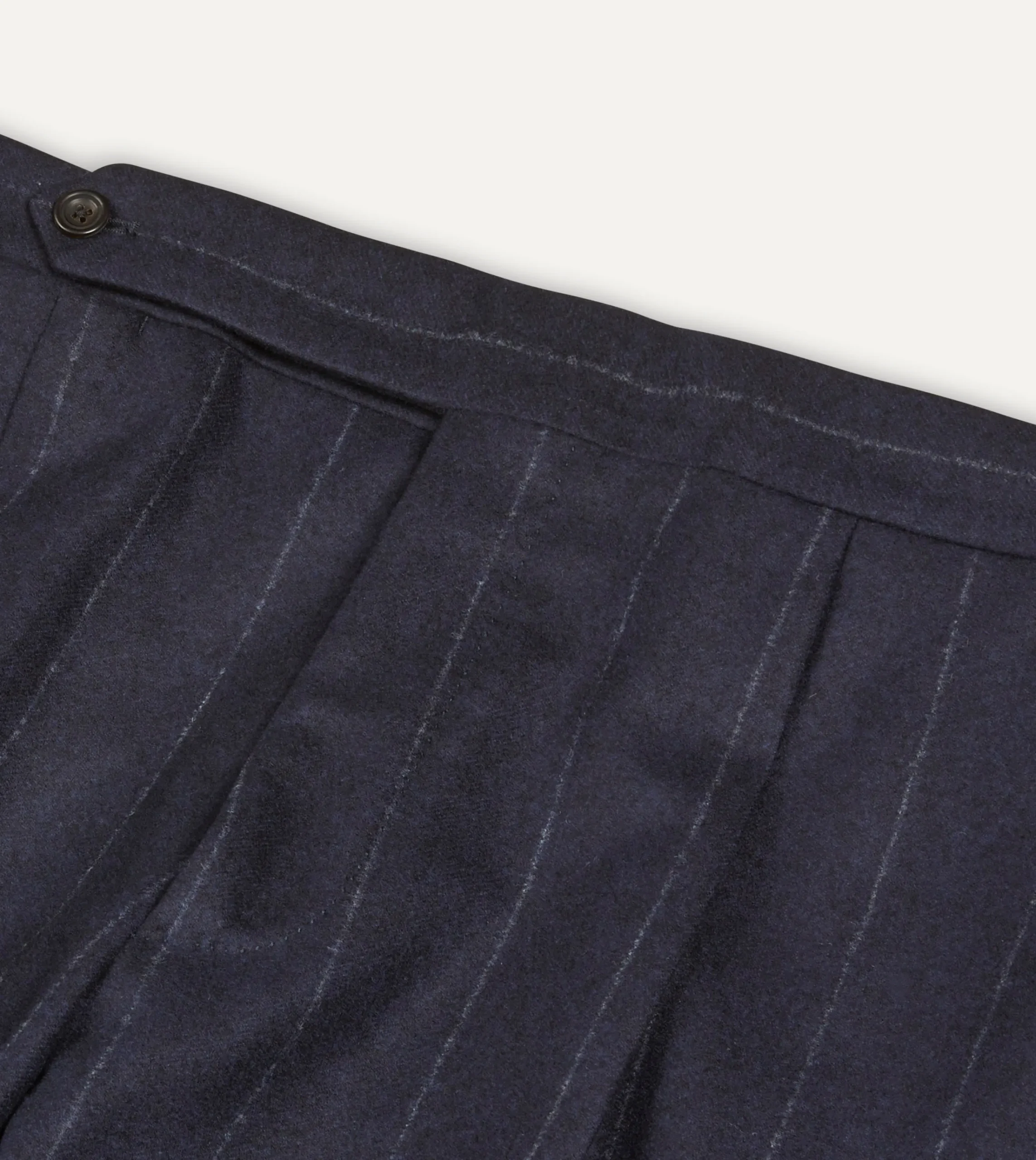 Drake’s Navy Chalkstripe Wool Flannel Single Pleat Trouser