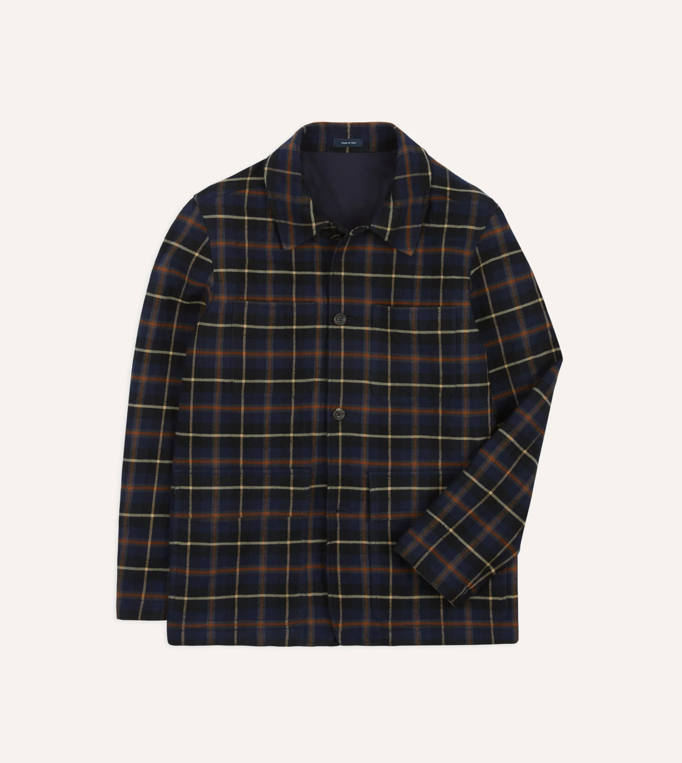 Drake’s Navy Check Wool-Cotton Four-Pocket Chore Jacket