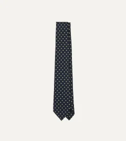 Drake’s Navy Circular Dot Silk Self Tipped Tie