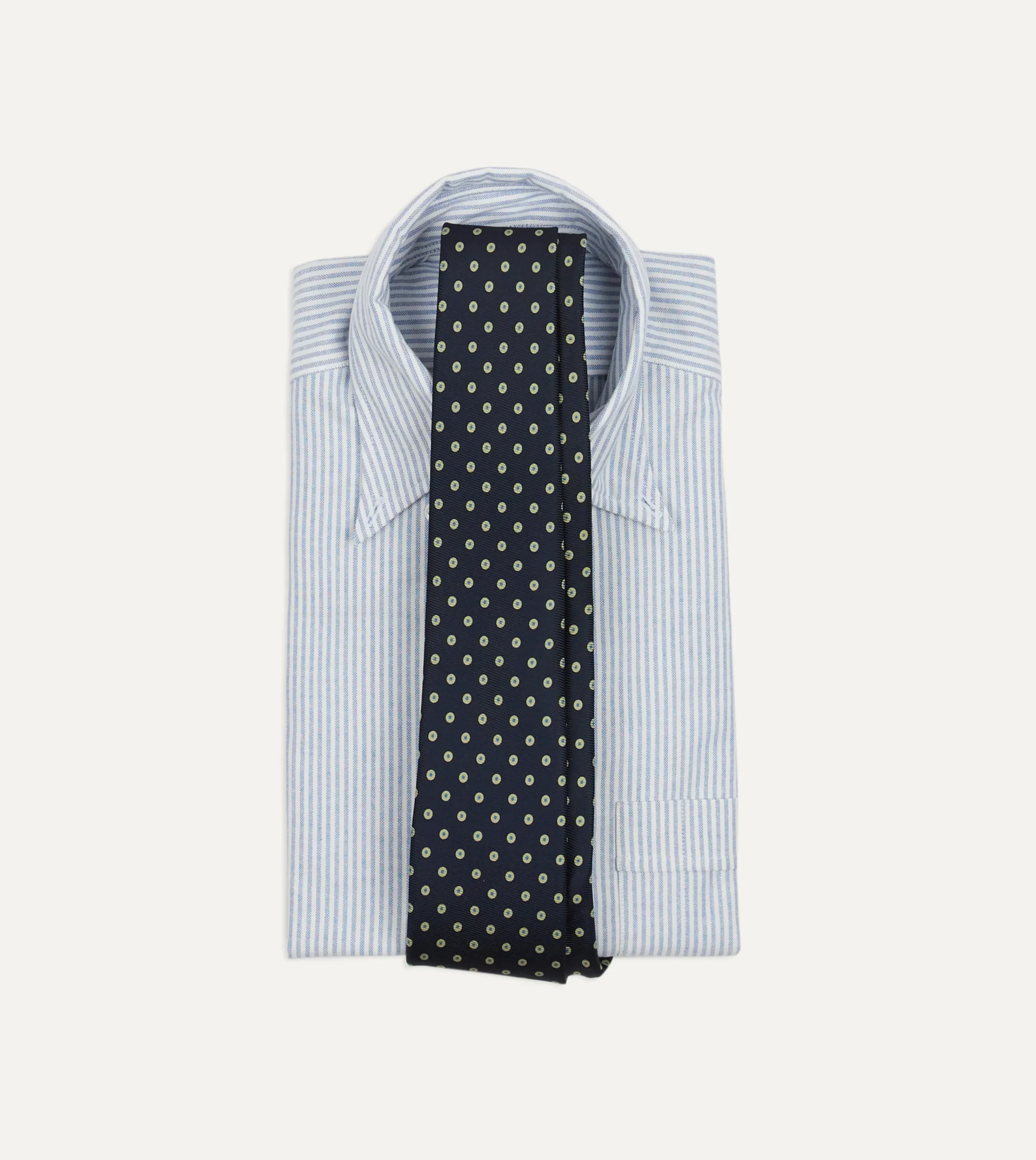 Drake’s Navy Circular Dot Silk Self Tipped Tie