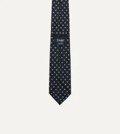 Drake’s Navy Circular Dot Silk Self Tipped Tie