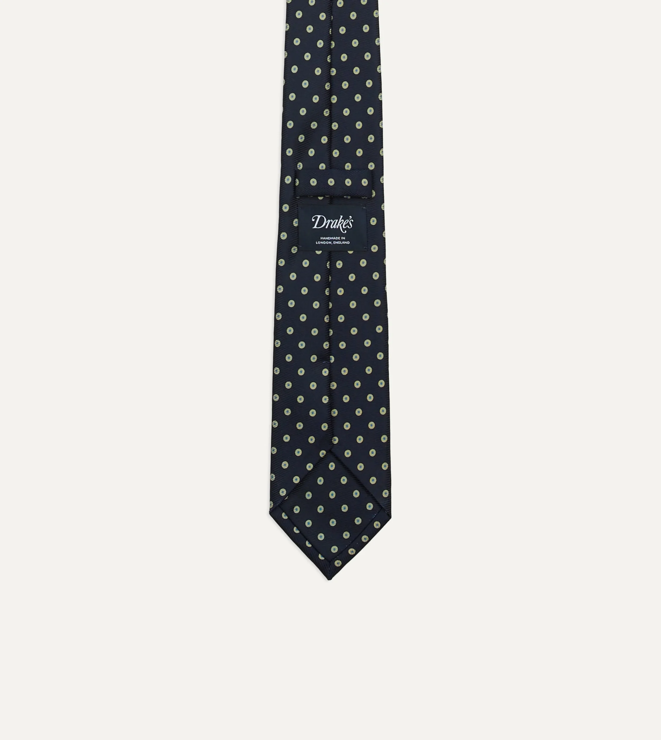 Drake’s Navy Circular Dot Silk Self Tipped Tie